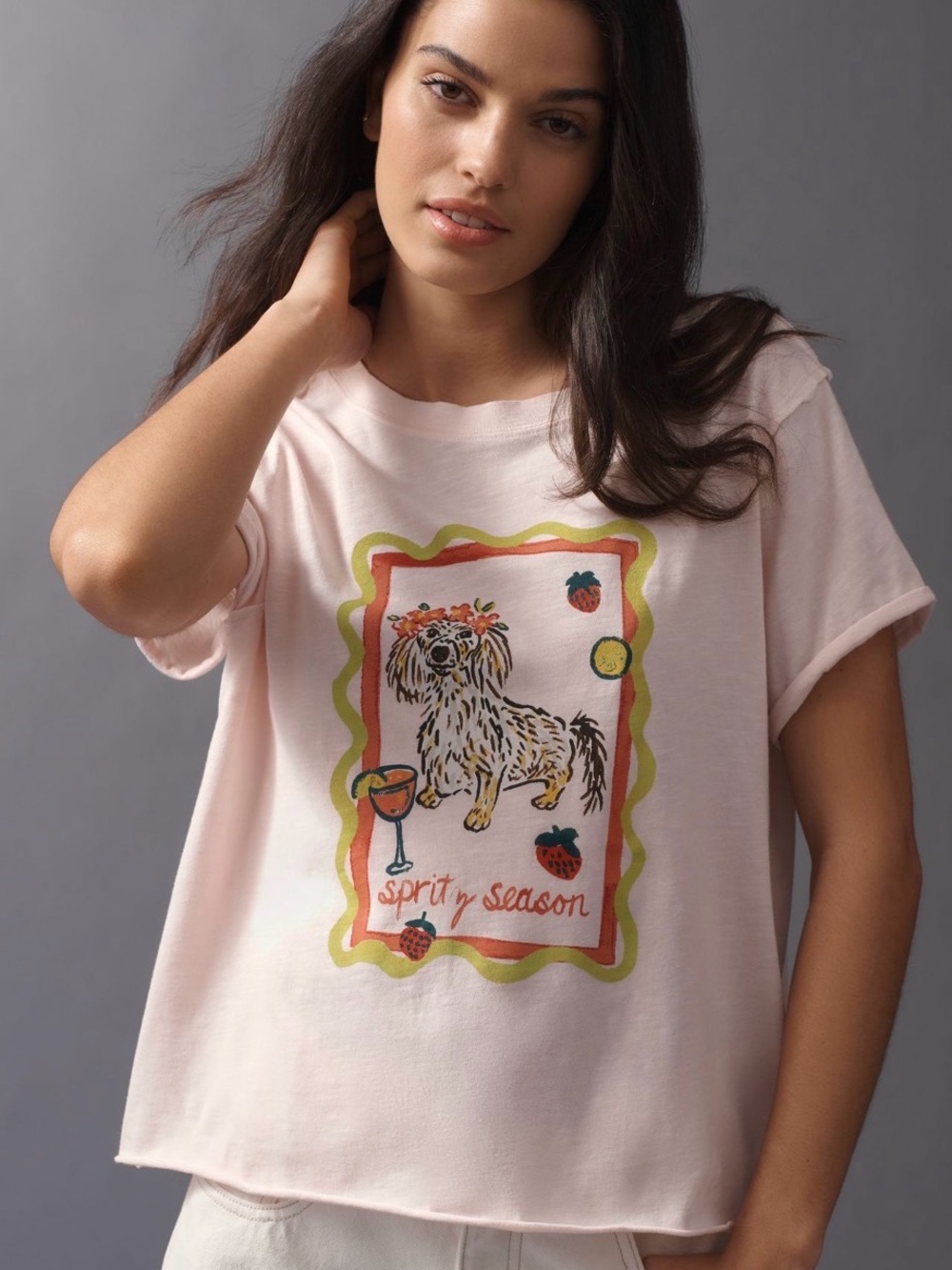 NWT Anthro Maeve Caitlin Cotton Boxy Tee by Nikki Ackerman Rose size S